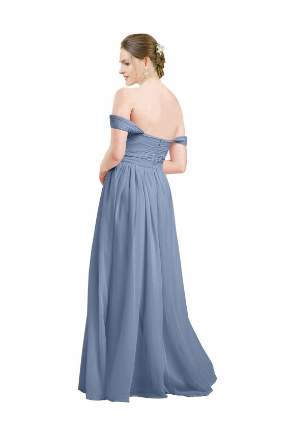 Buy Long Floor Length Chiffon Bridesmaid Dress with Fluttering Off the Shoulder Straps UK