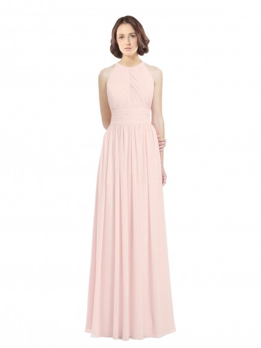Buy Sleeveless Chiffon High Neck Bridesmaid Dress with Diagonal Pleats UK