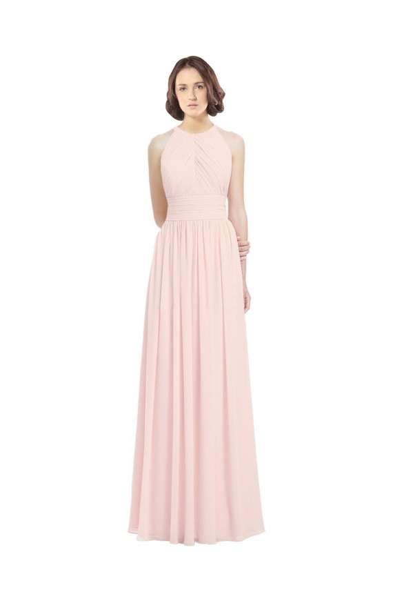 Buy Sleeveless Chiffon High Neck Bridesmaid Dress with Diagonal Pleats UK