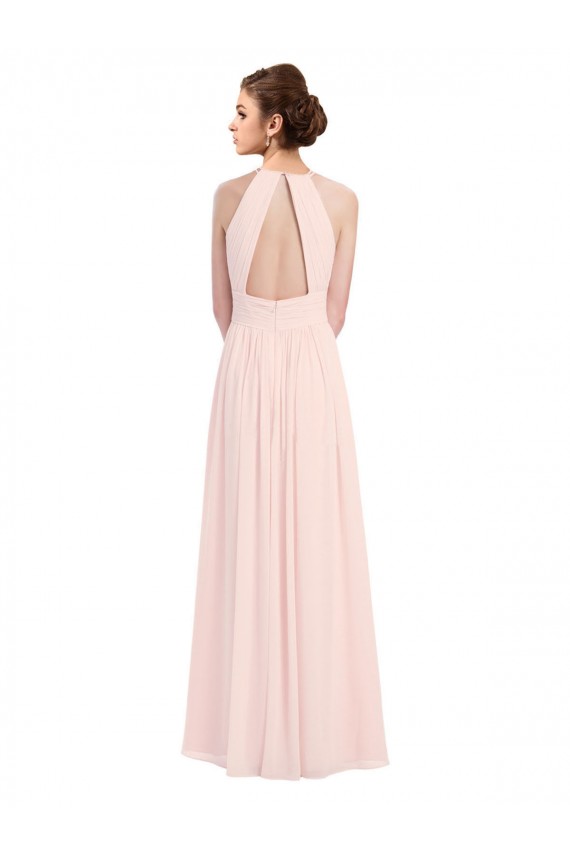 Buy Sleeveless Chiffon High Neck Bridesmaid Dress with Diagonal Pleats UK