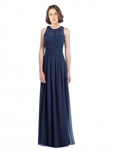 Buy Chiffon High Neck Sleeveless Bridesmaid Dress with Pleats UK