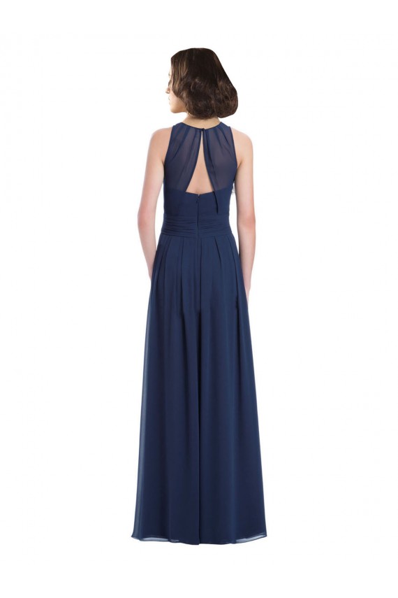 Buy Chiffon High Neck Sleeveless Bridesmaid Dress with Pleats UK