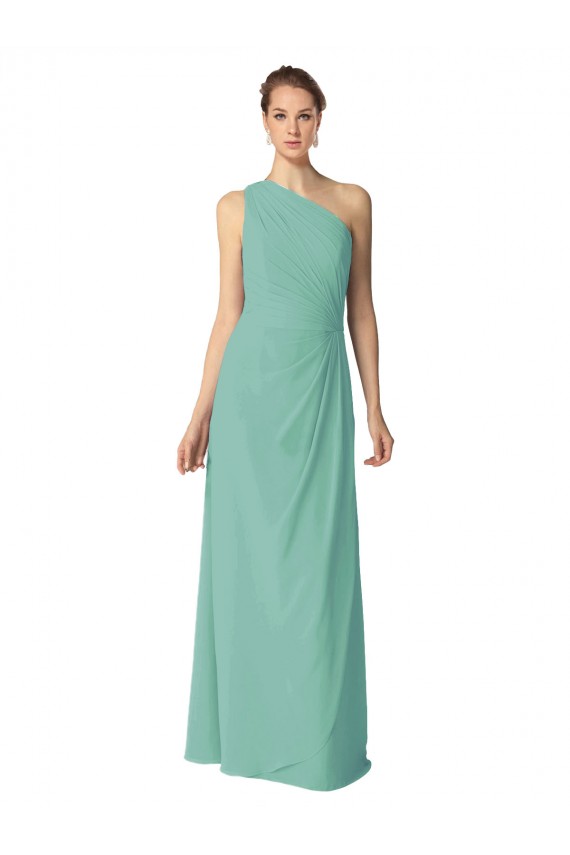 Buy Long Chiffon One Shoulder Full Length Bridesmaid Dress UK