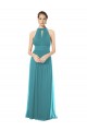 Buy Ruched Long Chiffon Halter Bridesmaid Dress with Tie Back and Tails UK