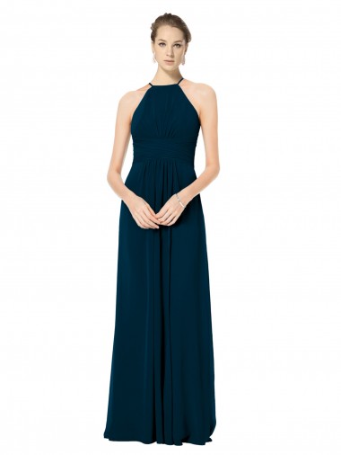 Buy Spaghetti Strap Long Chiffon Halter A-Line Bridesmaid Dress UK
