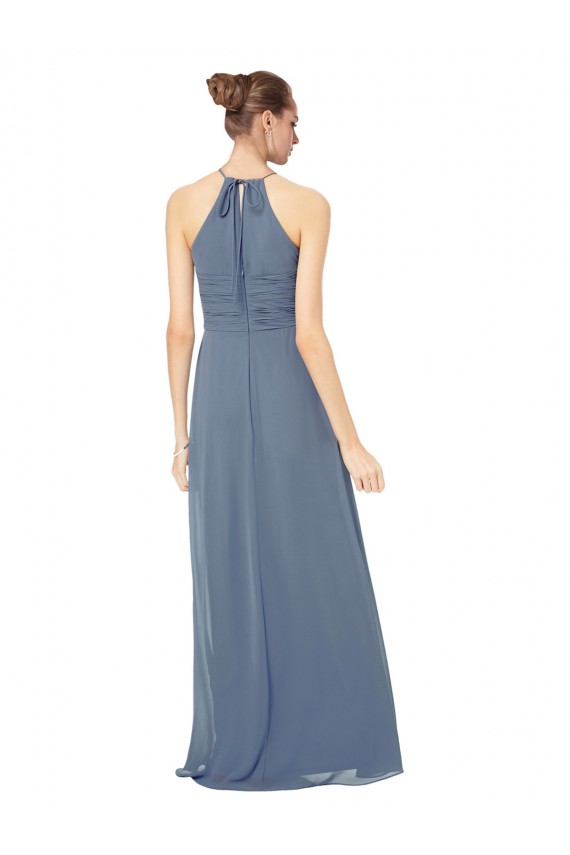 Buy Spaghetti Strap Long Chiffon Halter A-Line Bridesmaid Dress UK