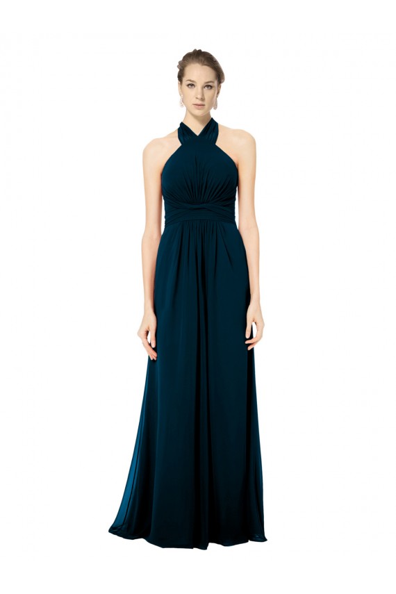 Buy Keyhole Back Long Chiffon Halter Dress with Halter Straps Cross Neck UK