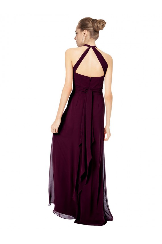 Buy Keyhole Back Long Chiffon Halter Dress with Halter Straps Cross Neck UK