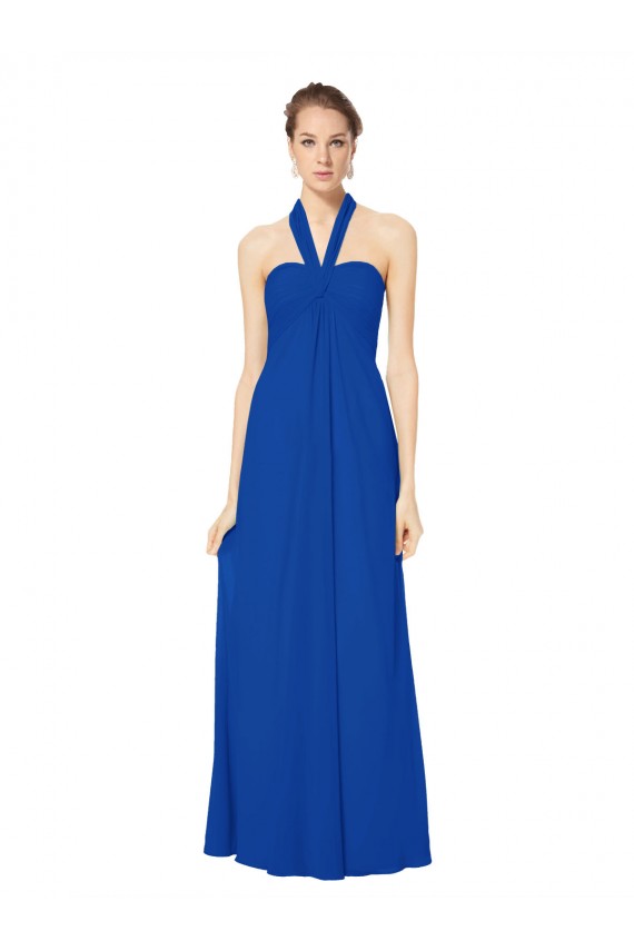 Buy Sleeveless Long Chiffon Empire Gown with Pleated Halter Straps UK