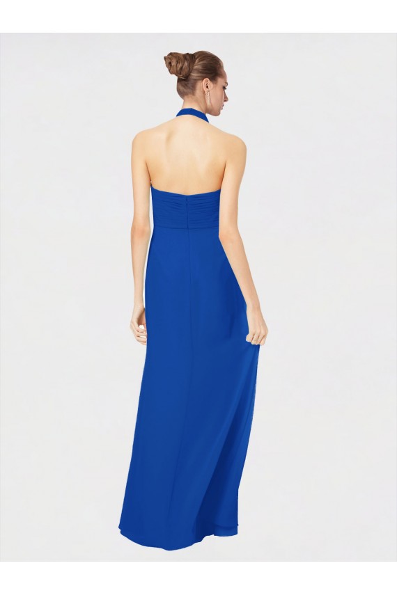 Buy Sleeveless Long Chiffon Empire Gown with Pleated Halter Straps UK