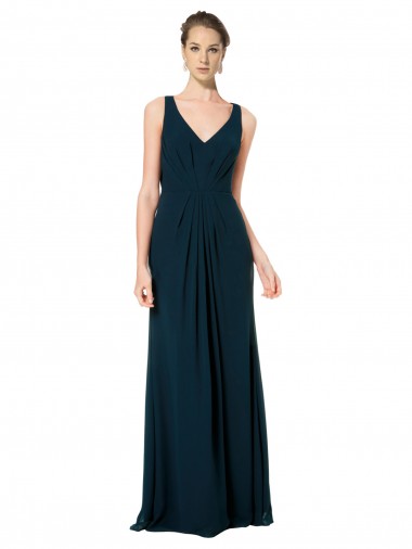 Buy Long Chiffon V-Neck Sleeveless Bridesmaid Dress with Large Keyhole Back UK