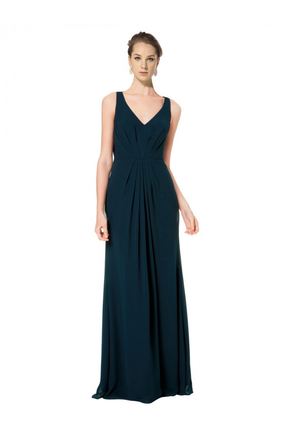 Buy Long Chiffon V-Neck Sleeveless Bridesmaid Dress with Large Keyhole Back UK