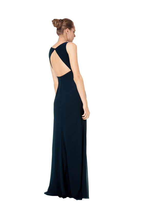 Buy Long Chiffon V-Neck Sleeveless Bridesmaid Dress with Large Keyhole Back UK