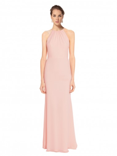 Buy High Neck Long Chiffon Halter Bridesmaid Dress with Drape Chiffon Overlay UK