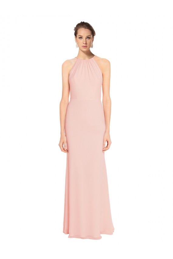 Buy High Neck Long Chiffon Halter Bridesmaid Dress with Drape Chiffon Overlay UK