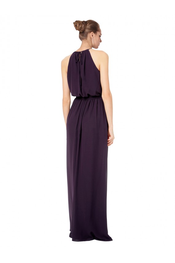 Buy High Neck Long Chiffon Halter Bridesmaid Dress with Drape Chiffon Overlay UK