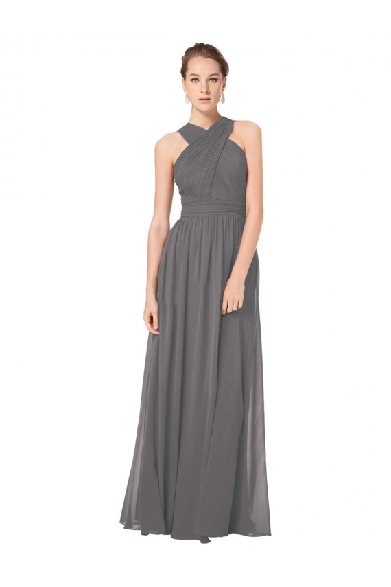 Buy Long Chiffon Halter Bridesmaid Dress Keyhole Back UK