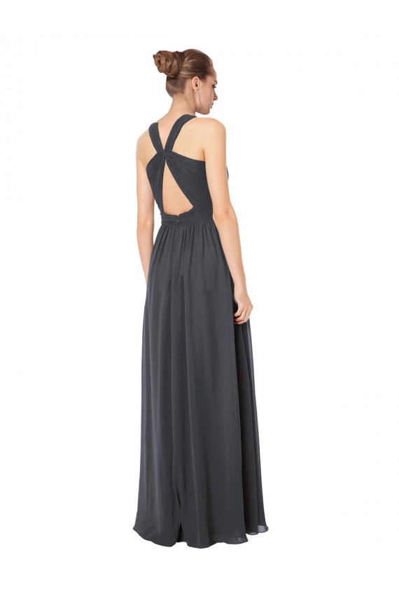 Buy Long Chiffon Halter Bridesmaid Dress Keyhole Back UK