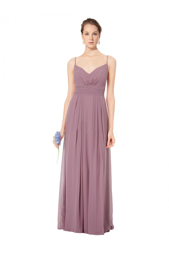 Buy V-Neck Spaghetti Strap Open Back Long Chiffon Bridesmaid Dress UK