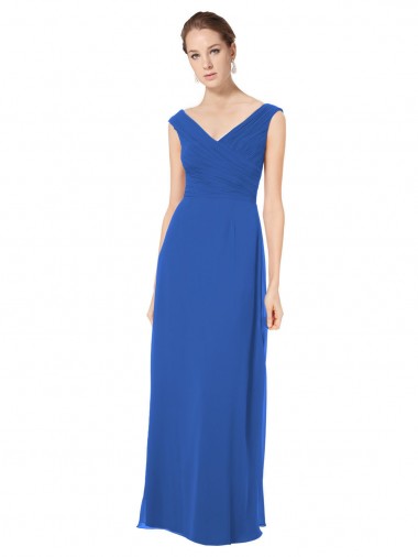 Buy Long Chiffon Strapless Bridesmaid Dress with Wide Front and Back V-Neckline UK