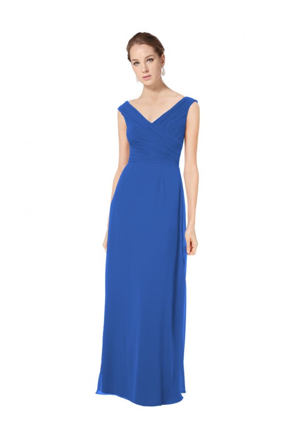 Buy Long Chiffon Strapless Bridesmaid Dress with Wide Front and Back V-Neckline UK
