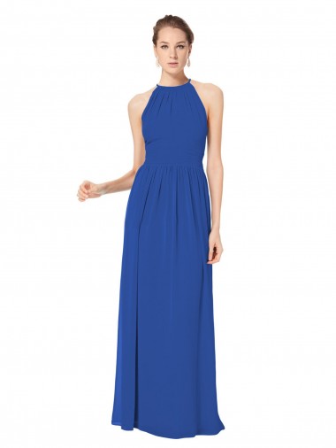 Buy Long Chiffon High-Neck Sleeveless Bridesmaid Dress UK