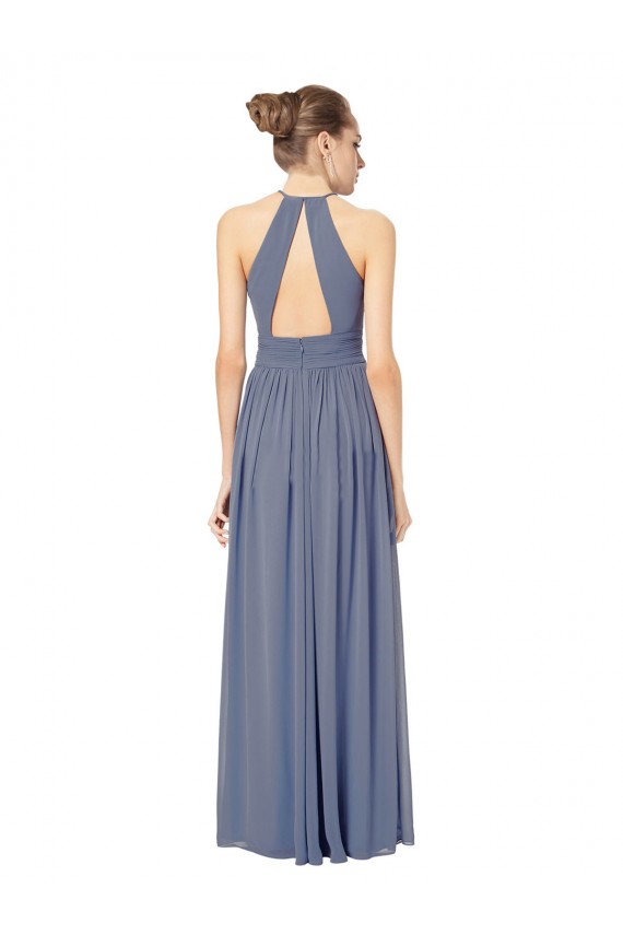 Buy Long Chiffon High-Neck Sleeveless Bridesmaid Dress UK