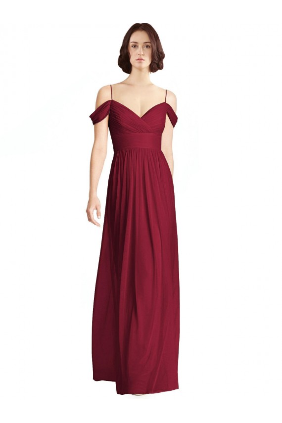 Buy Off the Shoulder Long Chiffon Bridesmaid Dress with Pleated Sleeves UK