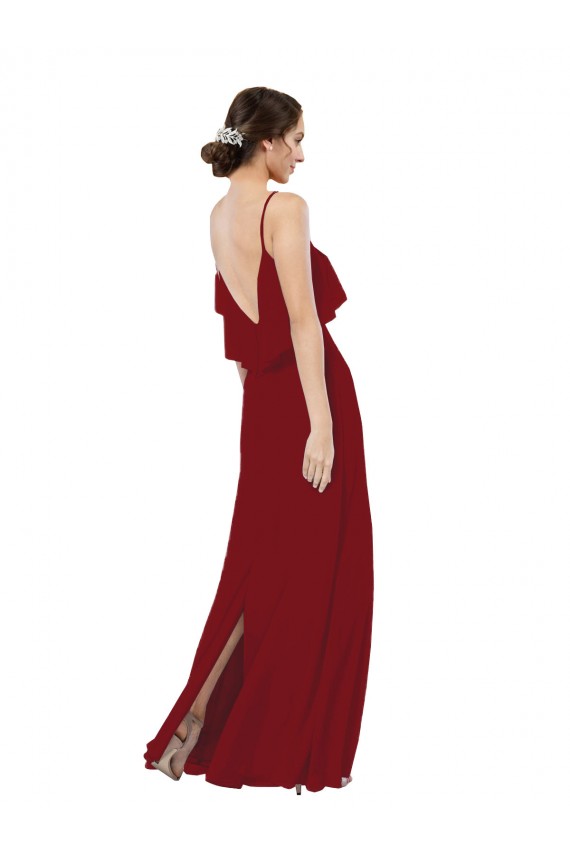 Buy Scoop Neck Chiffon Bridesmaid Dress with Spaghetti Straps and Low Back UK