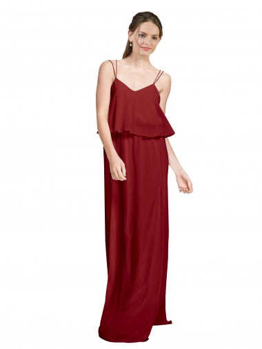 Buy Long Chiffon Bridesmaid Dress with Slim Straps and Open Back UK