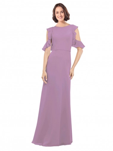 Buy Long Chiffon Bridesmaids Dress with Flounced Sleeve Detail and Criss Cross Back UK