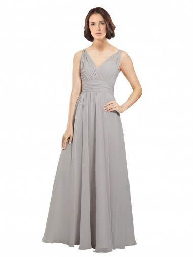 Buy Twist Shouder Full Chiffon Bridesmaids Dress with V-Neckline and V-Back UK