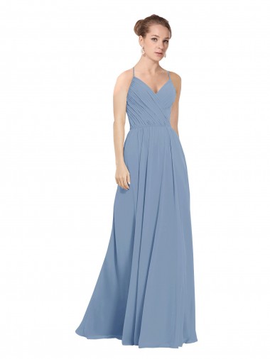Buy Chiffon Bridesmaids Dress with Draped V-Neck Bodice and Keyhole Back UK