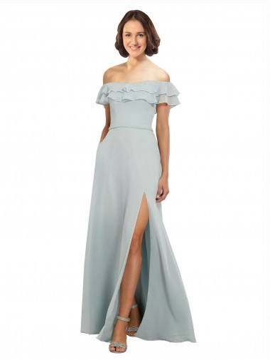 Buy Luxe Chiffon Bridesmaids Dress with Off the Shoulder Flounced Neckline UK