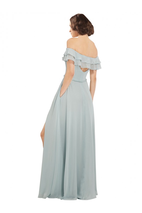 Buy Luxe Chiffon Bridesmaids Dress with Off the Shoulder Flounced Neckline UK