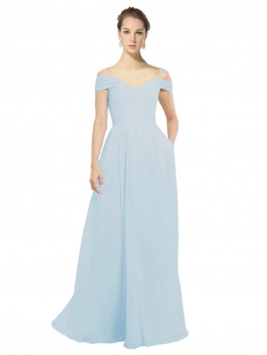 Buy Chiffon Bridesmaids Dress with Off the Shoulder Draped Neckline UK