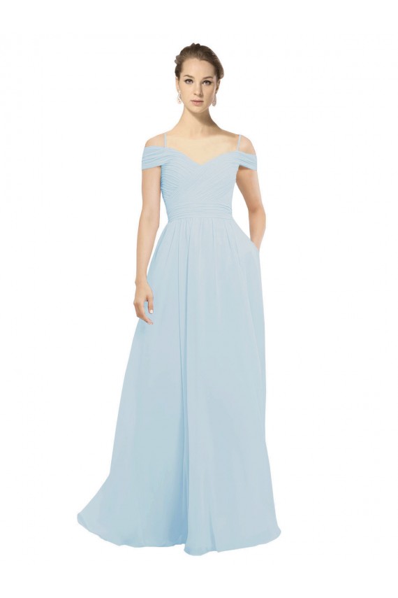 Buy Chiffon Bridesmaids Dress with Off the Shoulder Draped Neckline UK