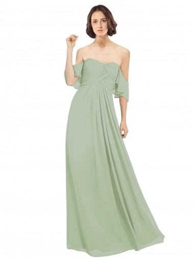 Buy Boho Chic Chiffon Bridesmaids Dress with Off the Shoulder Neckline UK