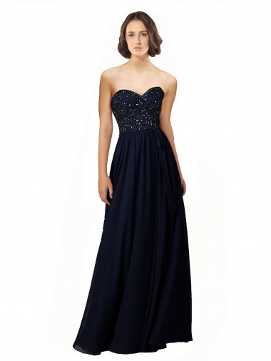 Buy Long Chiffon Sweetheart Neckline Bridesmaid Dress with Beading UK