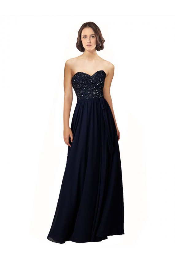 Buy Long Chiffon Sweetheart Neckline Bridesmaid Dress with Beading UK