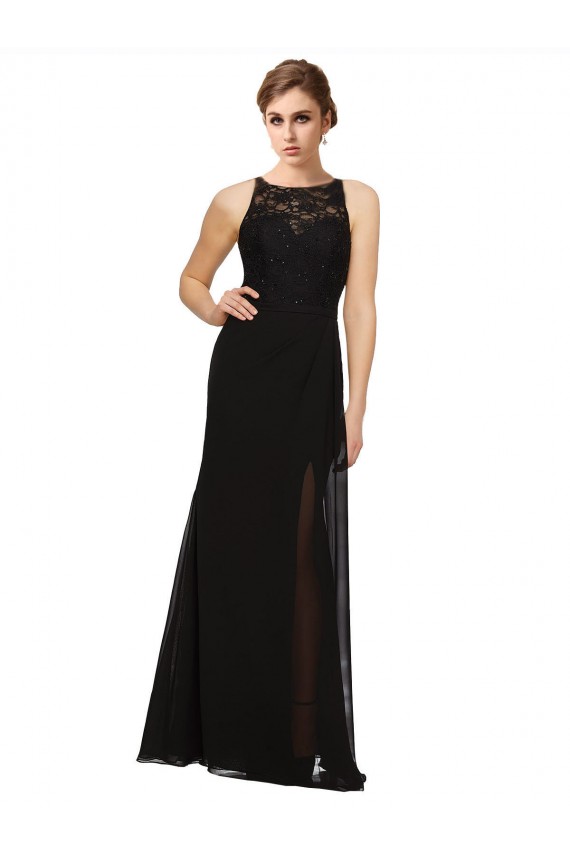 Buy Sheath Beaded and Embroidered Bridesmaids Dress with Lace Bodice and Chiffon Skirt UK