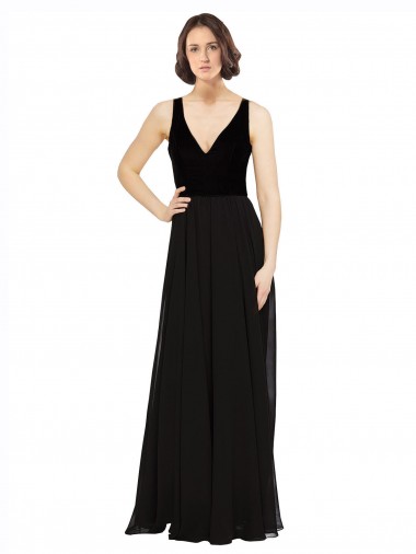 Buy Stretch Velvet and Chiffon Bridesmaids Dress with V-Neckline UK