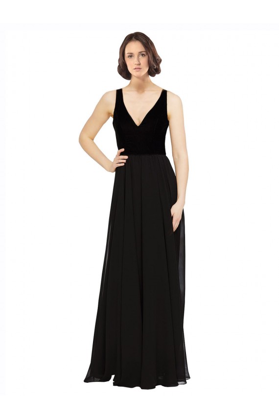 Buy Stretch Velvet and Chiffon Bridesmaids Dress with V-Neckline UK