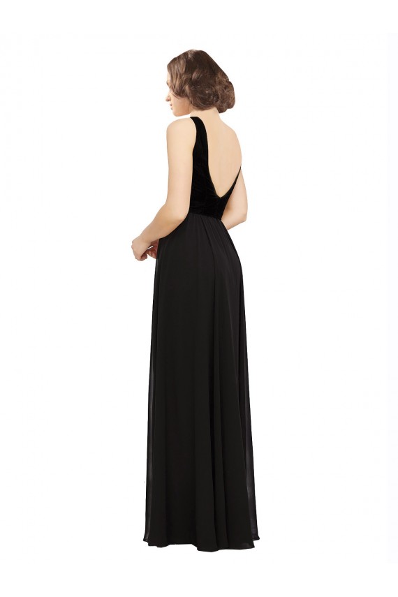Buy Stretch Velvet and Chiffon Bridesmaids Dress with V-Neckline UK