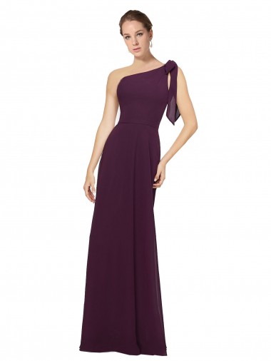 Buy One Shoulder Chiffon Bridesmaids Dress with Shoulder Bow UK