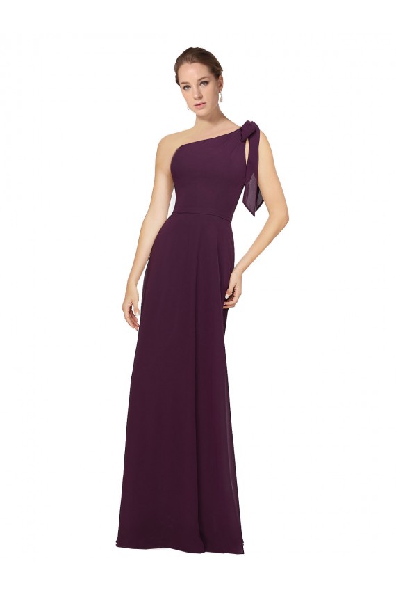 Buy One Shoulder Chiffon Bridesmaids Dress with Shoulder Bow UK