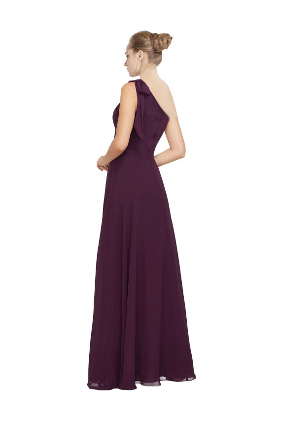 Buy One Shoulder Chiffon Bridesmaids Dress with Shoulder Bow UK