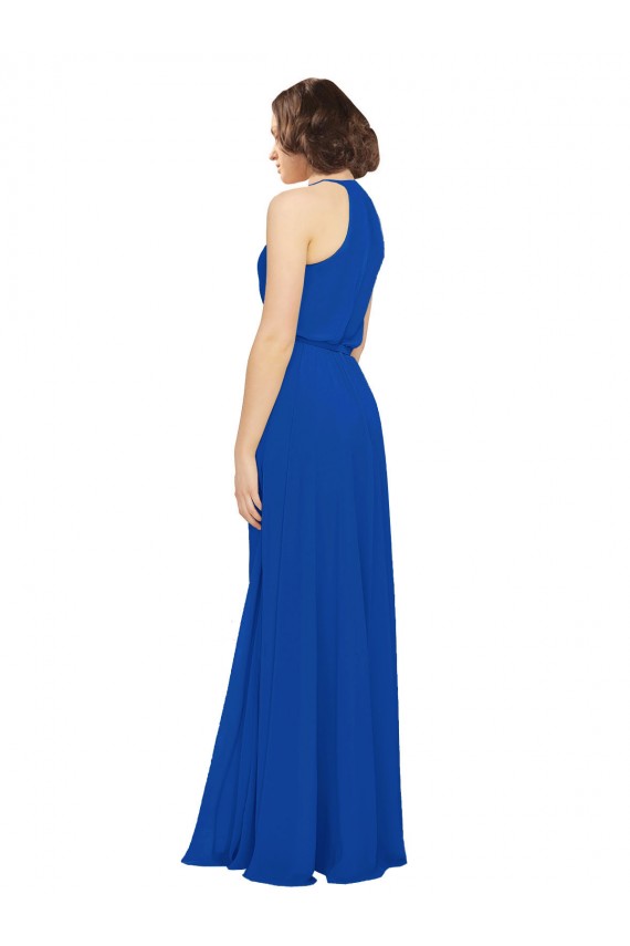 Buy Long Jewel Neckline Chiffon Bridesmaids Dress wit Chiffon Tie Sash UK