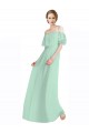 Buy Spaghetti Straps Long Chiffon Off-The-Shoulder Bridesmaid Dress with Double Flounce Sleeves UK