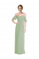 Buy Long Chiffon Off-The-Shoulder Bridesmaid Dress with Double Flounce Sleeves UK